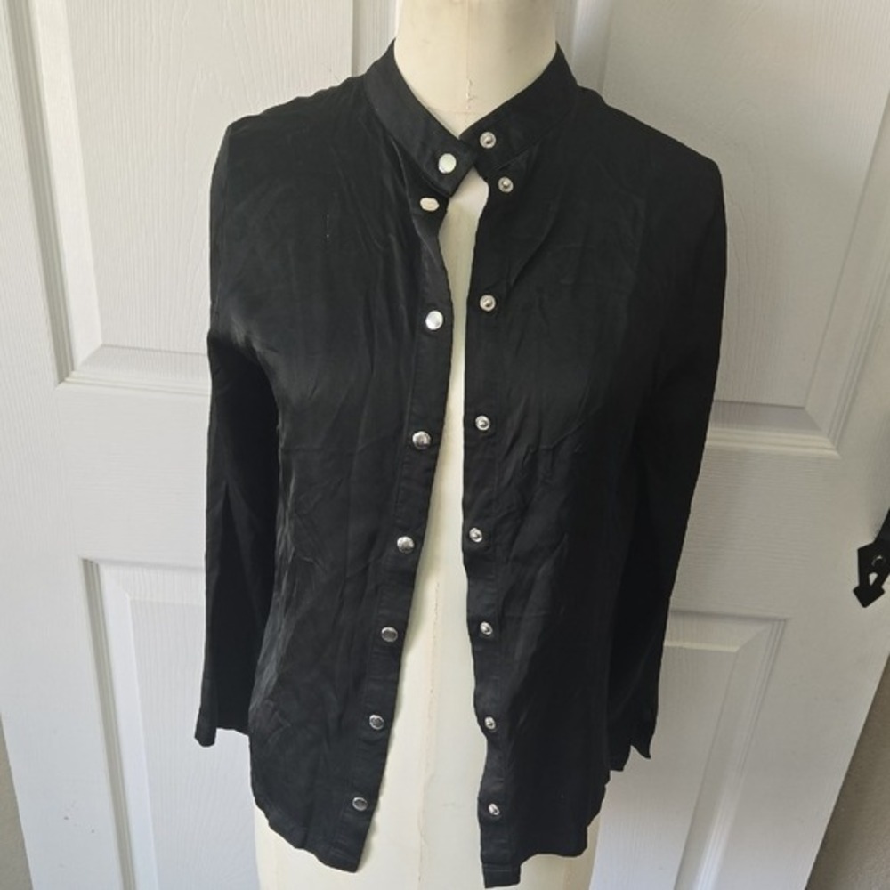 Scotch & Soda Magical‎ Altitudes Emerald Green Snap Mandarin Collar Blouse-S